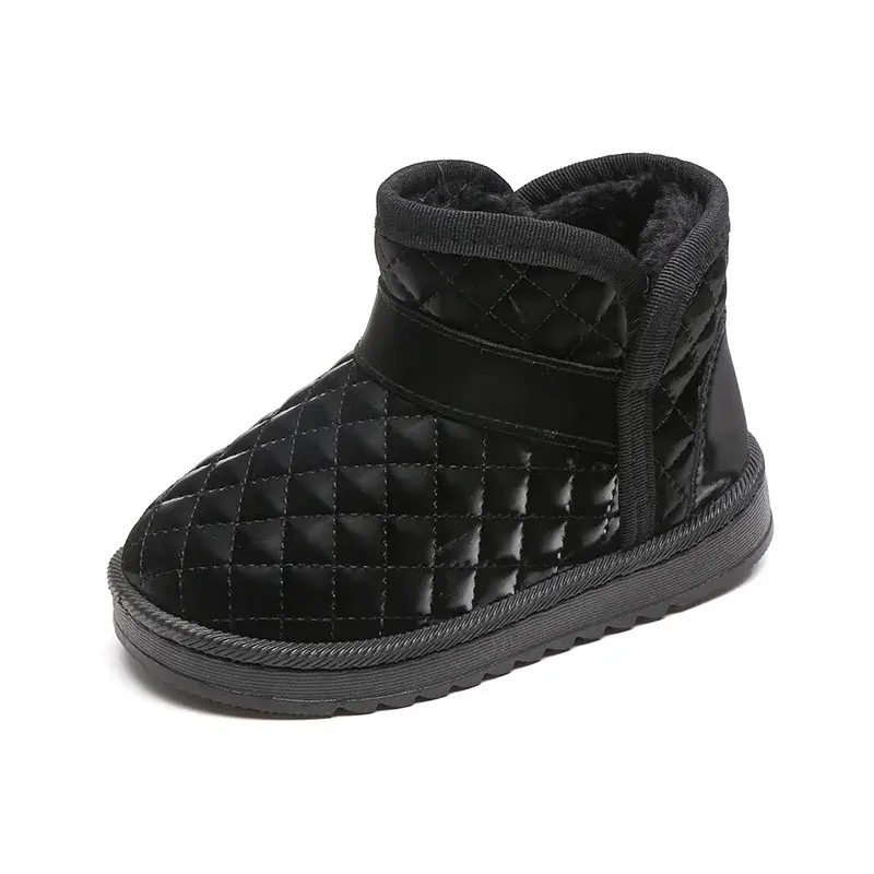 Super Warm Winter Kids Boots for Girls Fashion Waterproof Lattice Children Short Boots Plush Slip on Cotton Shoes Flats I07161