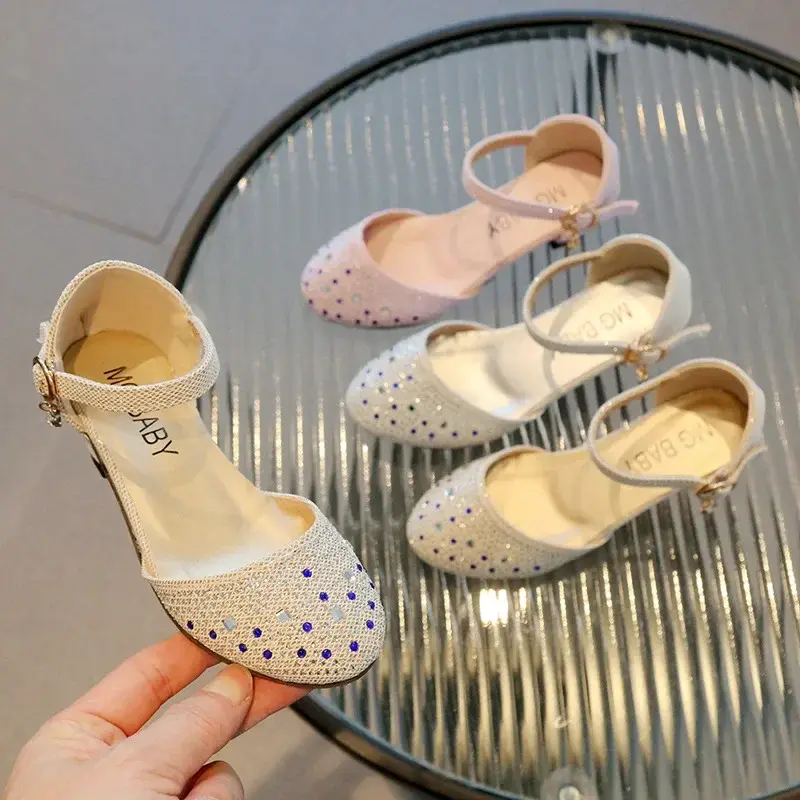 Princess Girls Party Shoes Children Sandals with Rhinestones High Heels Shoes Girls Sandals Pointy Toe Summer Kids Shoes I04231