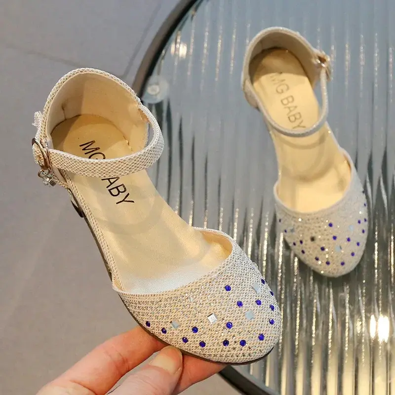Princess Girls Party Shoes Children Sandals with Rhinestones High Heels Shoes Girls Sandals Pointy Toe Summer Kids Shoes I04231