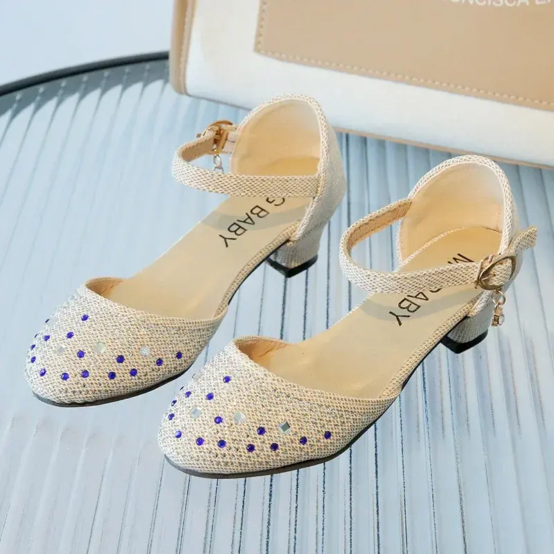 Princess Girls Party Shoes Children Sandals with Rhinestones High Heels Shoes Girls Sandals Pointy Toe Summer Kids Shoes I04231