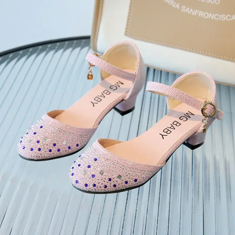Princess Girls Party Shoes Children Sandals with Rhinestones High Heels Shoes Girls Sandals Pointy Toe Summer Kids Shoes I04231