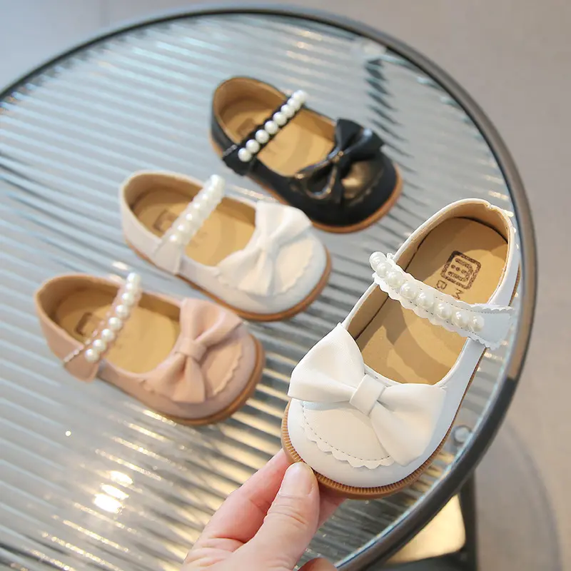 Spring Summer Cute Butterfly-knot Kids Shoes for Girl Fashion Beading Strape mary jane Shoes School Princess Casual Shoes G01031