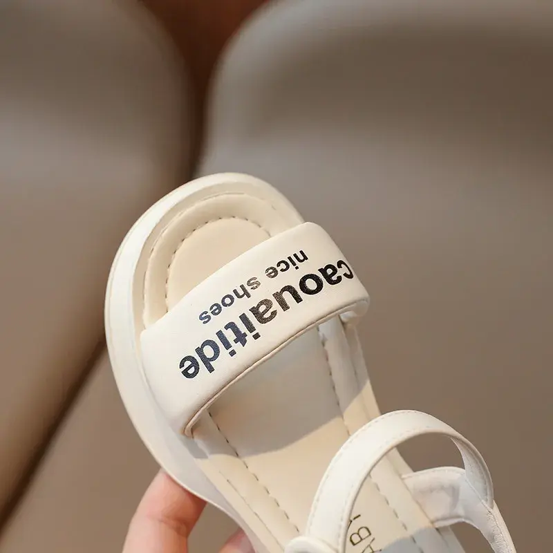 Children Sandals Fresh Princess Travel Shoes for Summer Sutdent Vacation Beach Shoes Nice Letter Print Wedges Girl Sandal I04043