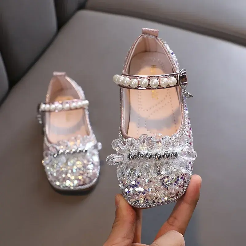 Gorgeous Designer Shoes for Girls Kids Rhinestone Princess Mary Janes Shoes Bling Stars Soft Bottom Children Dance Shoes I04115