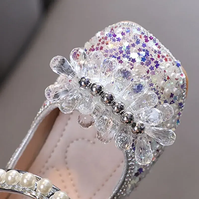 Gorgeous Designer Shoes for Girls Kids Rhinestone Princess Mary Janes Shoes Bling Stars Soft Bottom Children Dance Shoes I04115