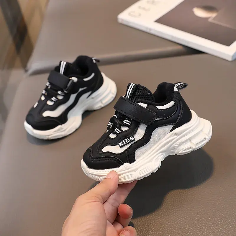 Winter Chunky Sneakers for Children Casual Running Shoes Girls Nice Stripes Boys Walking Shoes Plush Lined Kids Footwear H08103