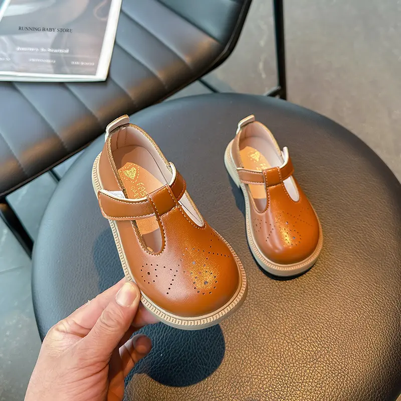 Princess Girls Shoes Kids PU Leather Shoes for Girl Spring Children Casual Low Heels T-tied Shoes Wedding Birthday Shows I08116