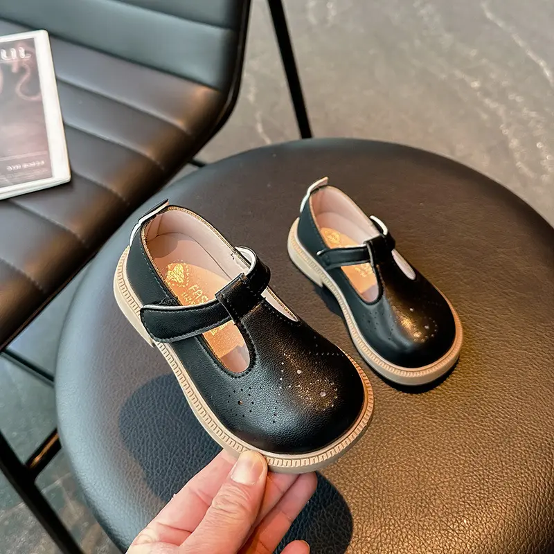 Princess Girls Shoes Kids PU Leather Shoes for Girl Spring Children Casual Low Heels T-tied Shoes Wedding Birthday Shows I08116