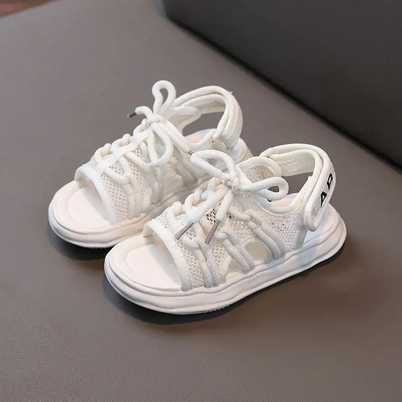 Lace Up Children White Sport Shoes Summer New Boys Breathable Mesh Sandals Purple Girls Non-slip Outdoor Casual Shoes Kid H01216