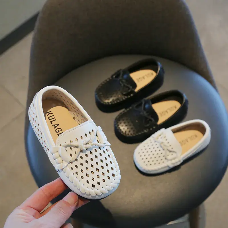 New England Style Toddler Trendy Shoes Boys and Girls Cut-outs Comfort Leather Shoes Slip on Soft Bottom Children Sneaker I05105
