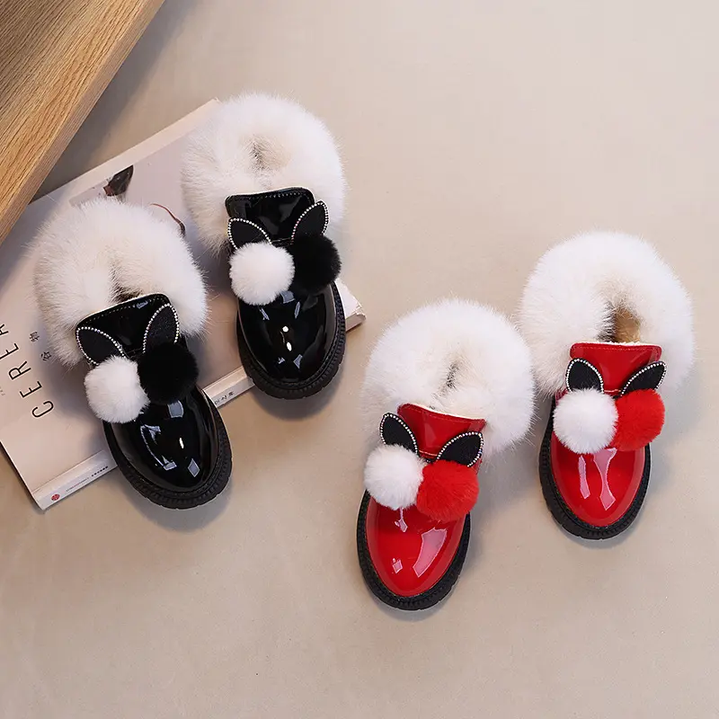 New Platform Winter Kids Snow Boots for Girls Warmer Black Red Furry Children Ankle Boots Lovely Rabbit Shoes with Velvet I06098