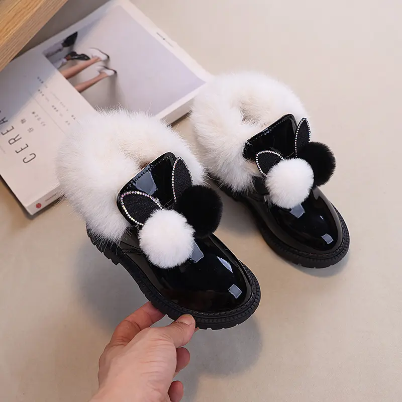 New Platform Winter Kids Snow Boots for Girls Warmer Black Red Furry Children Ankle Boots Lovely Rabbit Shoes with Velvet I06098