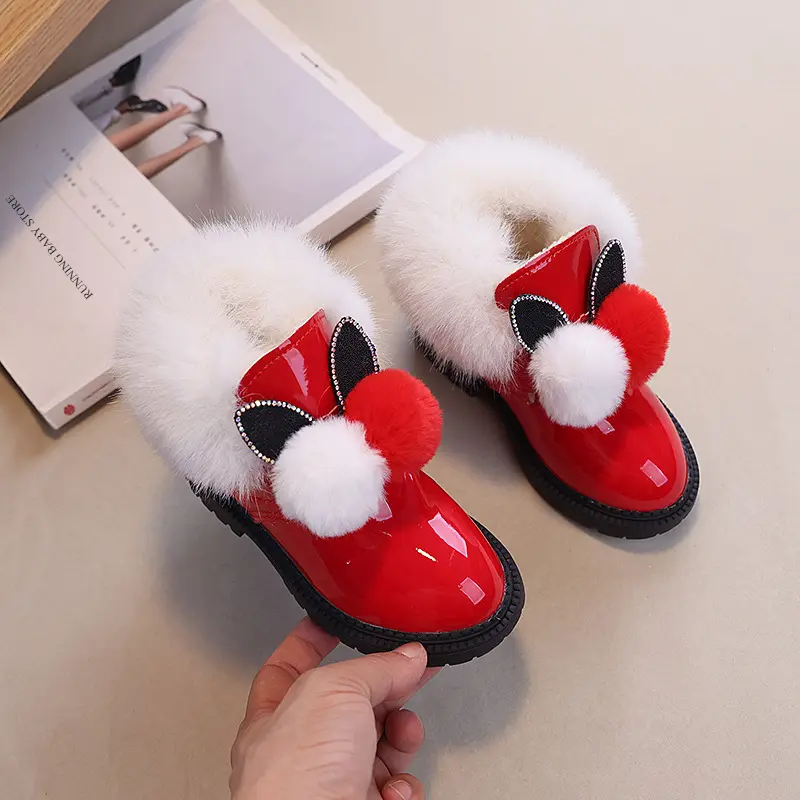 New Platform Winter Kids Snow Boots for Girls Warmer Black Red Furry Children Ankle Boots Lovely Rabbit Shoes with Velvet I06098
