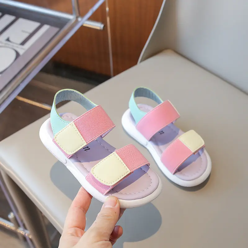 Girls Sandals 2024 Summer New Soft Sole Sweet Beach Shoes for Kids Girl Comfortable Open Toe Princess Pink Flat Sandals H02294