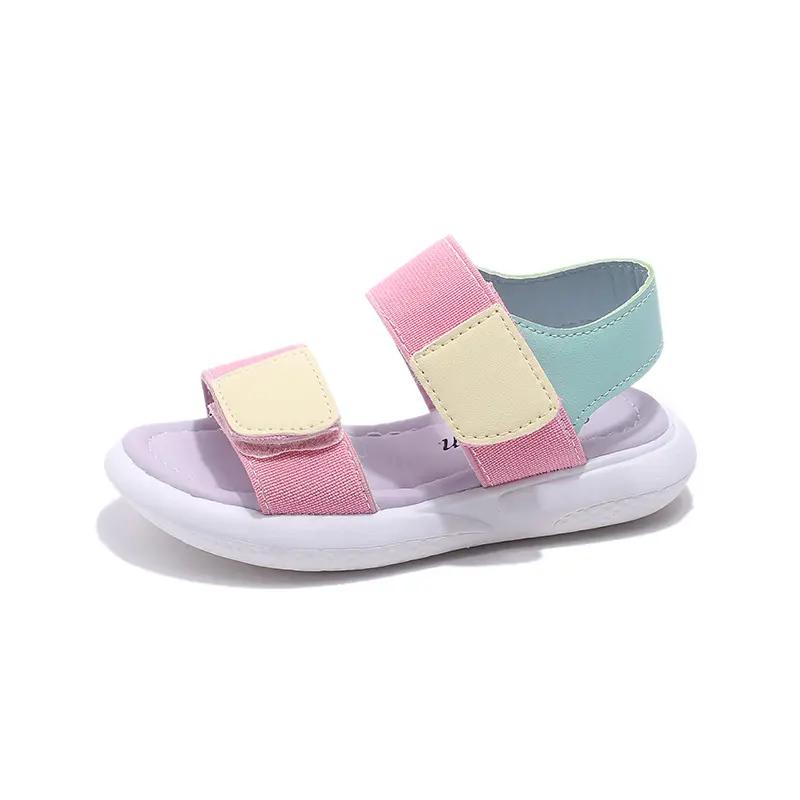 Girls Sandals 2024 Summer New Soft Sole Sweet Beach Shoes for Kids Girl Comfortable Open Toe Princess Pink Flat Sandals H02294