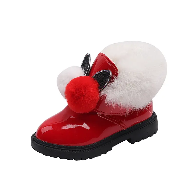 New Platform Winter Kids Snow Boots for Girls Warmer Black Red Furry Children Ankle Boots Lovely Rabbit Shoes with Velvet I06098