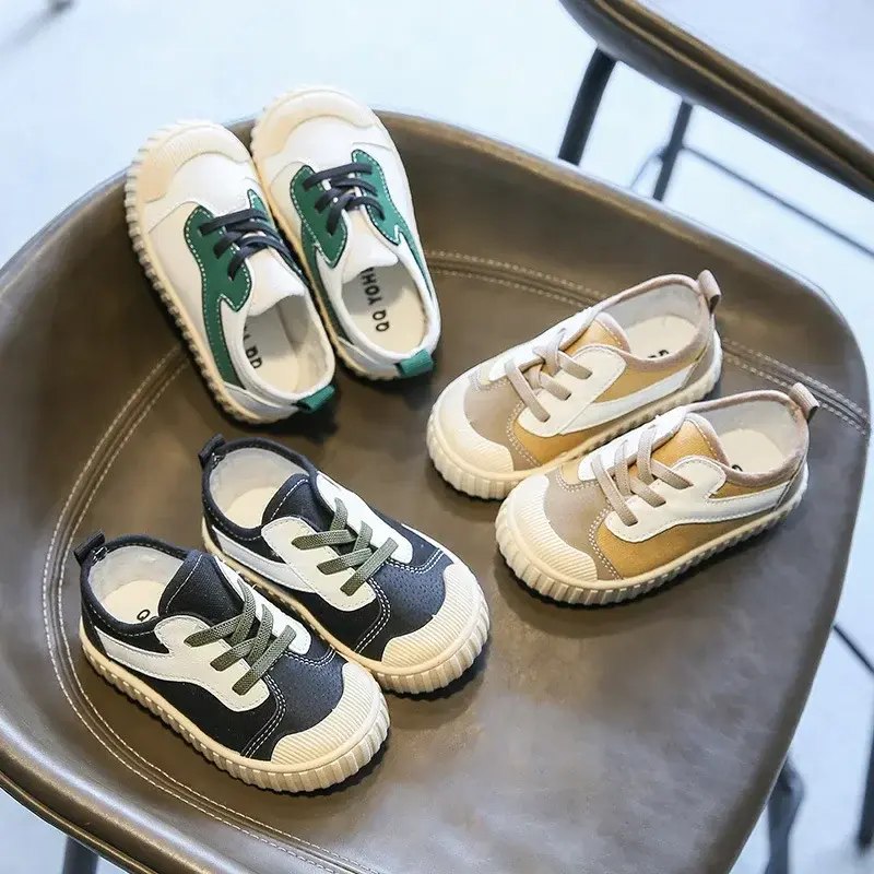 Children Canvas Shoes Girls Fall 2024 All Match Kids Casual Shoes Patchwork Boys Sneakers All-match Stripe School Shoes H06122