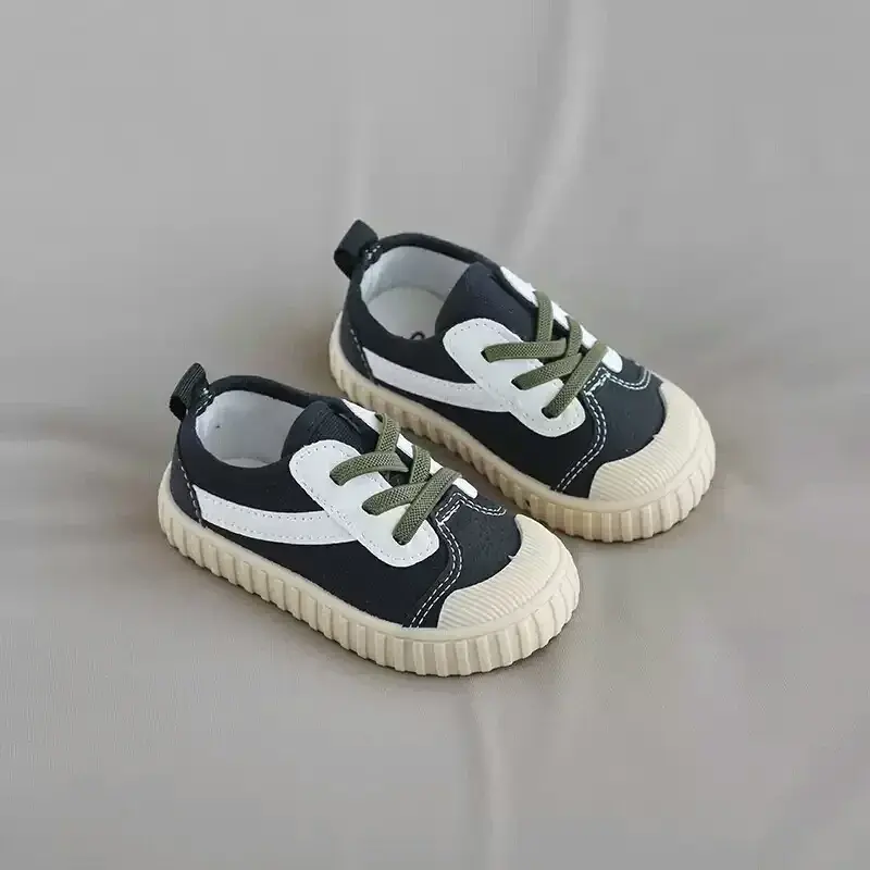 Children Canvas Shoes Girls Fall 2024 All Match Kids Casual Shoes Patchwork Boys Sneakers All-match Stripe School Shoes H06122