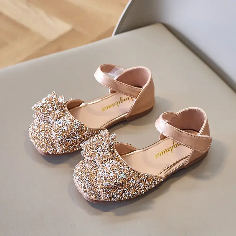 Faux Gemstones Shoes for Kids Girls Shining Crystal Girls Dress Shoes for Party and Wedding Bowtie Children Girl Sandals I04204
