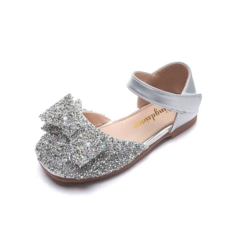 Faux Gemstones Shoes for Kids Girls Shining Crystal Girls Dress Shoes for Party and Wedding Bowtie Children Girl Sandals I04204