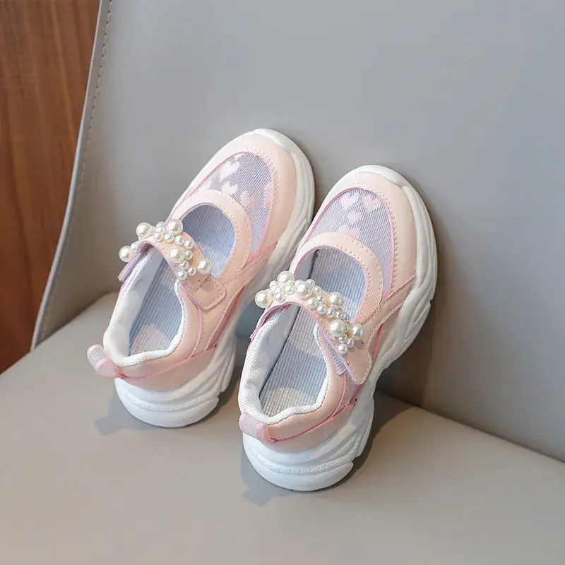 Light Weight Girls Sneakers LOVE Embroidery Anti-Stuffy Mesh Vamp Children Shoes Girl Comfortable Platform Shoes for Kids I02284