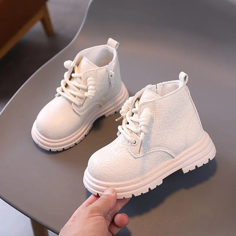 Children's Short Boots All Over Embossed Princess Shoes Autumn Ankle Boots with Beautiful Flowers Patterns Platform Shoes I08099