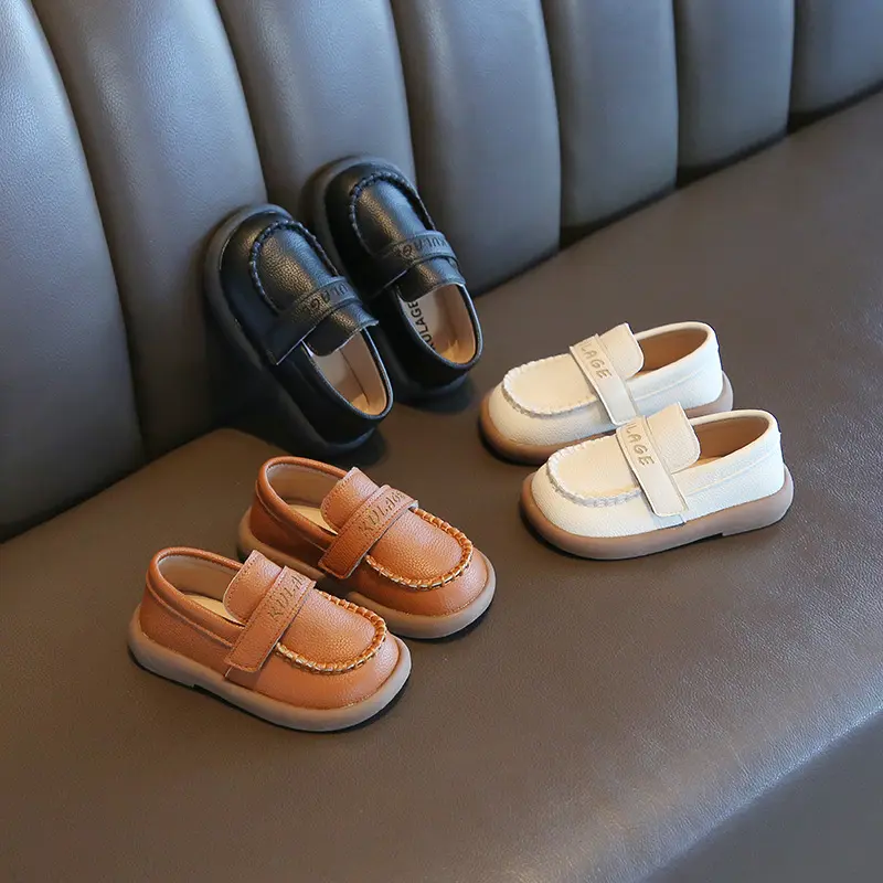 New Boy Leather Shoes Pure Color Kids Shoes Spring Fall Baby Casual School Shoes British Style Children Footwear for Show I07253