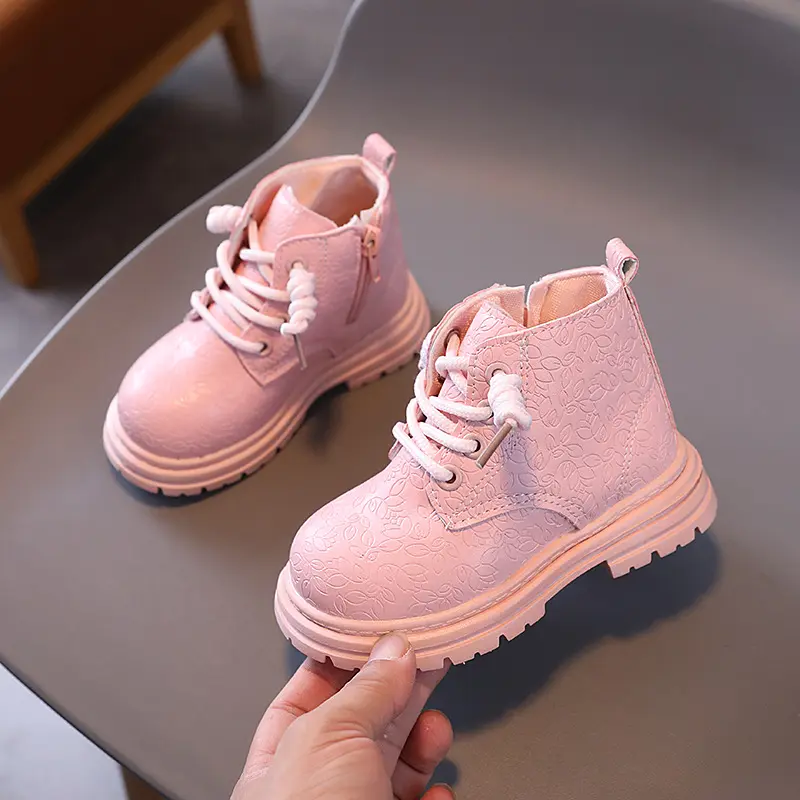 Children's Short Boots All Over Embossed Princess Shoes Autumn Ankle Boots with Beautiful Flowers Patterns Platform Shoes I08099