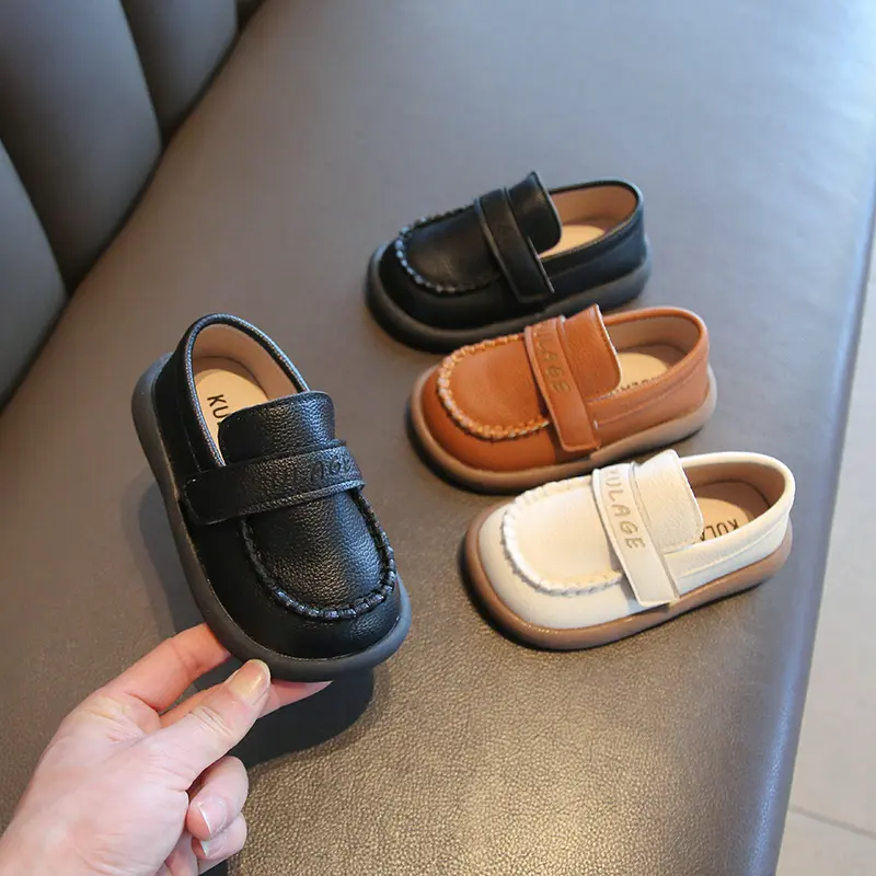 New Boy Leather Shoes Pure Color Kids Shoes Spring Fall Baby Casual School Shoes British Style Children Footwear for Show I07253