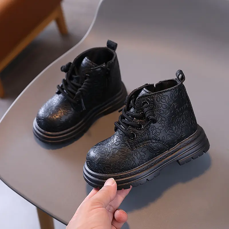 Children's Short Boots All Over Embossed Princess Shoes Autumn Ankle Boots with Beautiful Flowers Patterns Platform Shoes I08099
