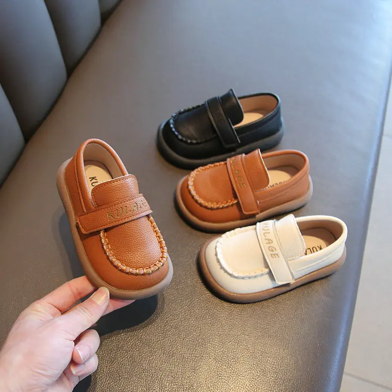 New Boy Leather Shoes Pure Color Kids Shoes Spring Fall Baby Casual School Shoes British Style Children Footwear for Show I07253