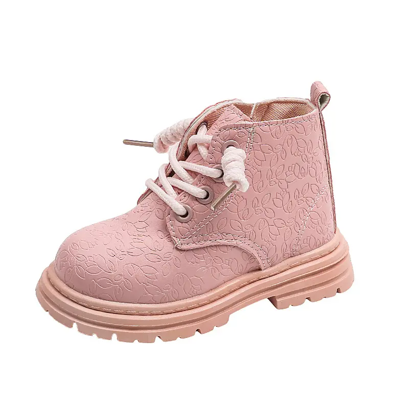 Children's Short Boots All Over Embossed Princess Shoes Autumn Ankle Boots with Beautiful Flowers Patterns Platform Shoes I08099