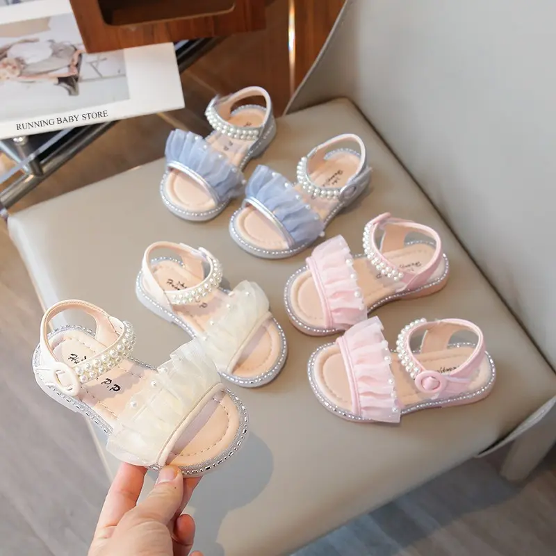 Girls Sandals Summer Slides 2025 New Child Ruffles Ribbons Sandals Princess Holiday Party Shoes Fashion Platform Sandals I05293