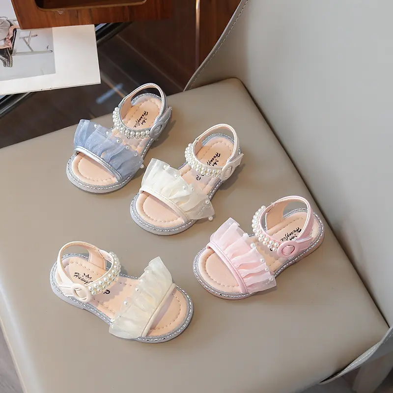 Girls Sandals Summer Slides 2025 New Child Ruffles Ribbons Sandals Princess Holiday Party Shoes Fashion Platform Sandals I05293