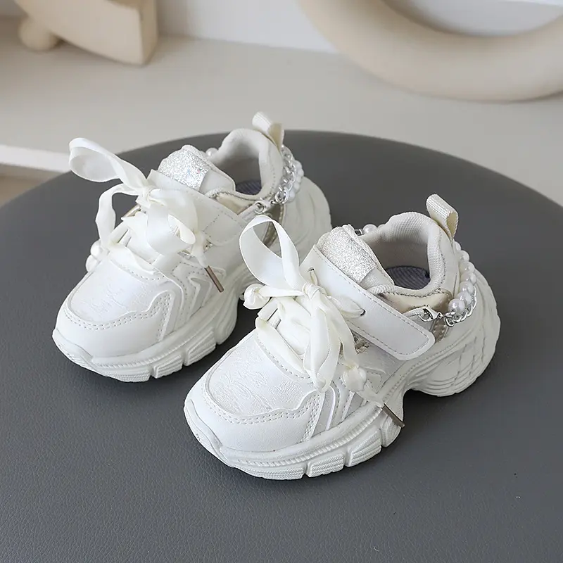 Chain Children Shoes Girls Sneaker Ribbons Kids Sports Shoes Trendy Pink Casual Daily Comfortable Running tennis Sneakers H06186
