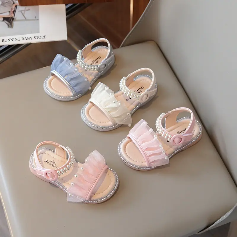 Girls Sandals Summer Slides 2025 New Child Ruffles Ribbons Sandals Princess Holiday Party Shoes Fashion Platform Sandals I05293
