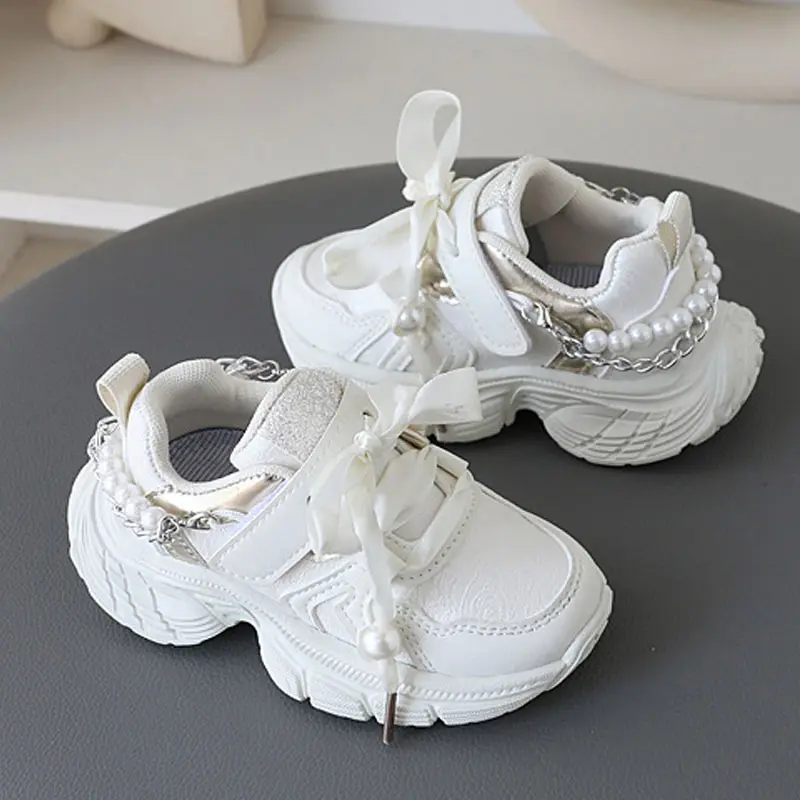 Chain Children Shoes Girls Sneaker Ribbons Kids Sports Shoes Trendy Pink Casual Daily Comfortable Running tennis Sneakers H06186