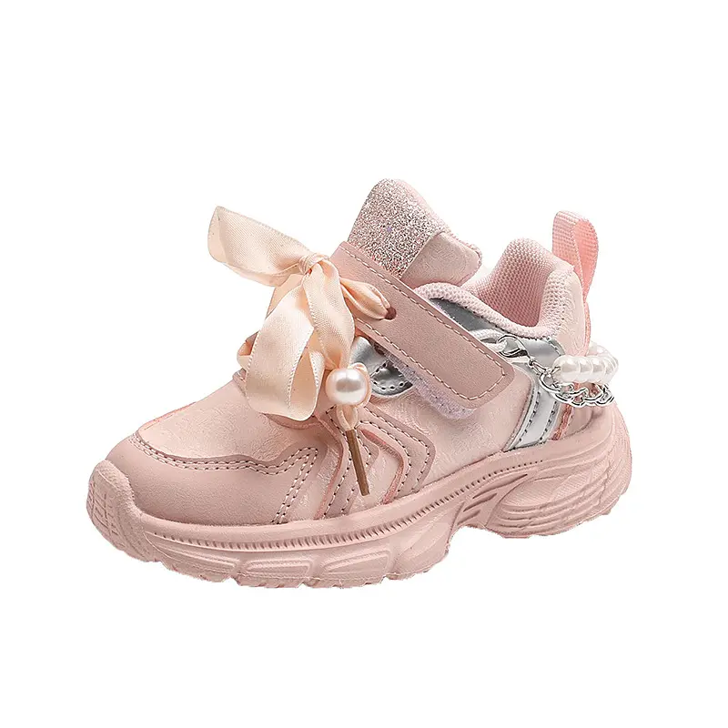 Chain Children Shoes Girls Sneaker Ribbons Kids Sports Shoes Trendy Pink Casual Daily Comfortable Running tennis Sneakers H06186