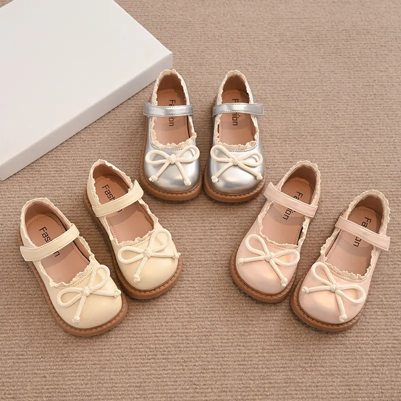 2025 Lolita Girl Party Dresses Shoes Chic Bow-knot Children Leather Shoes Fashion Versatile Kids Princess Mary Jane Shoes I01132