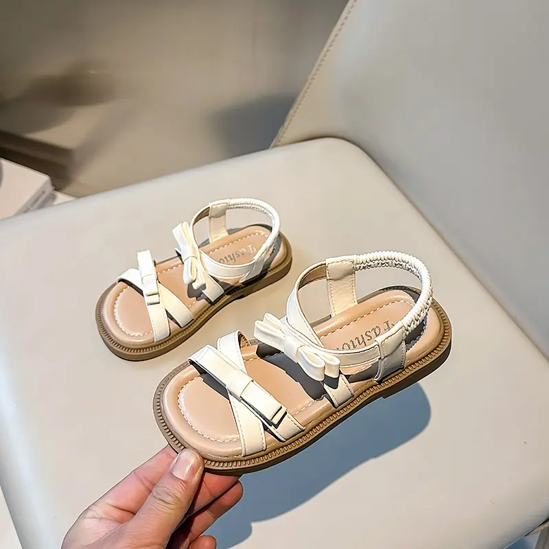 Baby Girls Hot Sale Summer Princess Fashion Bowtie Daily Light Walking Shoes Elastic Back Strape Comfortable Kids Sandals I05176