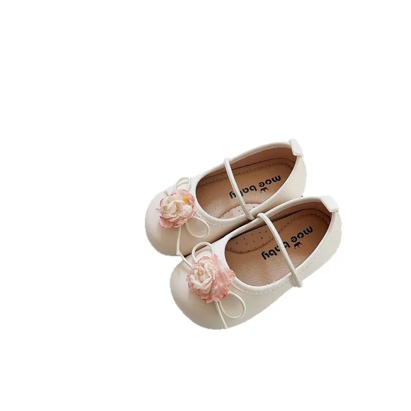Children Leather Shoes Sweet Chic Princess Shoes for Girls Appliques Walking Causal Kids Fashion Shoes Non-slip Footwear I03182