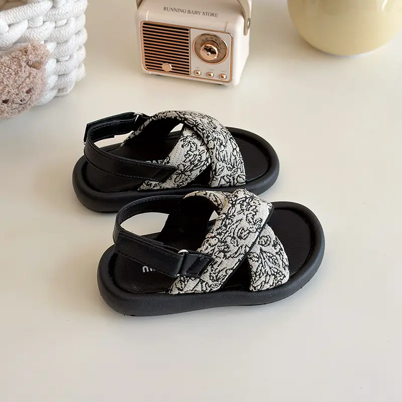 Cloth Children's Summer Sandals for Girl Comfortable Cross-tied Baby Slingback Slides Breathable Outdoor Beach Shoes Kids I03035