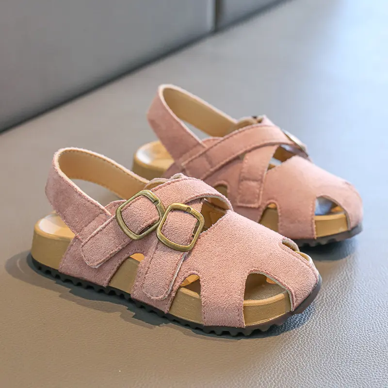 Suede Leather Children's Sandals for Girls Fashion Summer Girl Cross-tied Beach Shoes Baby Instant-dry Water Shoes Sandal I05112