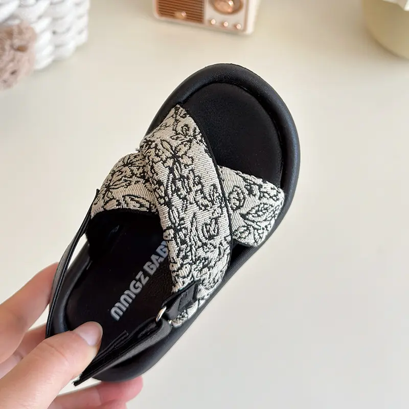 Cloth Children's Summer Sandals for Girl Comfortable Cross-tied Baby Slingback Slides Breathable Outdoor Beach Shoes Kids I03035