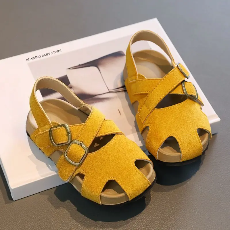 Suede Leather Children's Sandals for Girls Fashion Summer Girl Cross-tied Beach Shoes Baby Instant-dry Water Shoes Sandal I05112
