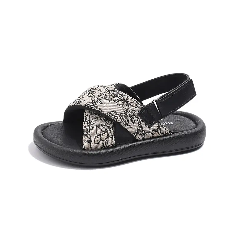 Cloth Children's Summer Sandals for Girl Comfortable Cross-tied Baby Slingback Slides Breathable Outdoor Beach Shoes Kids I03035