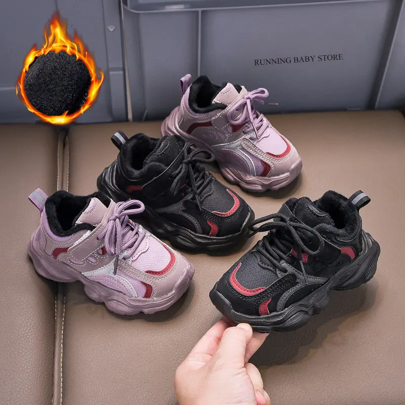 Winter Plush Warm Vulcanized Shoes Children Cotton Footwear Kids Boy Girl Arch Support Sport Shoes Concise Stripe Sneaker H11181