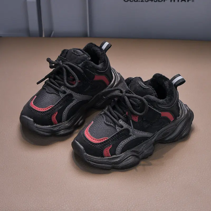 Winter Plush Warm Vulcanized Shoes Children Cotton Footwear Kids Boy Girl Arch Support Sport Shoes Concise Stripe Sneaker H11181
