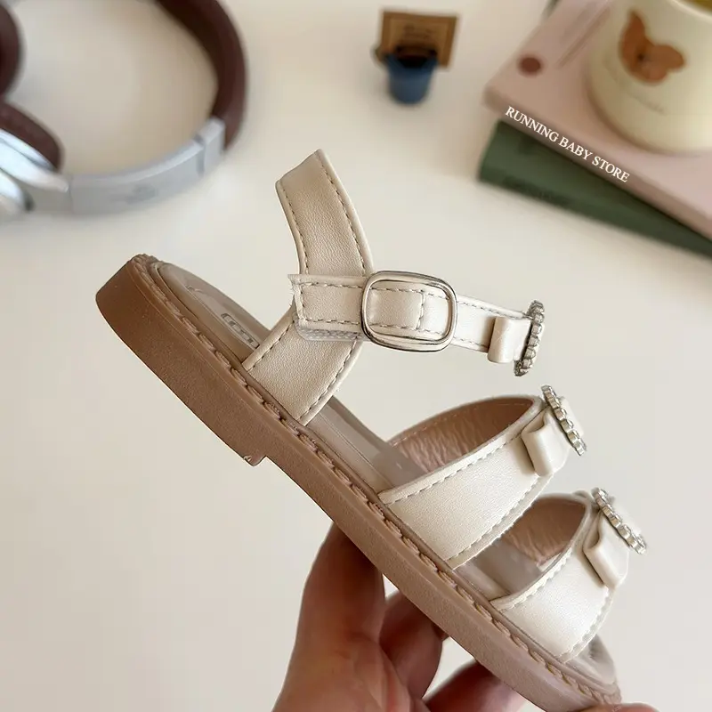 Bridesmaids Wedding Party Sandals for Children Girls with Rhinestone Rings Super Nice Bow-tie Princess Summer Shoes Girls I06037