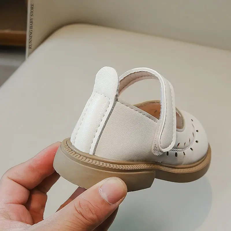 Brand Designer Olive Branch Hollowing Girl Leather Shoes for Party Wedding Round-toe French Style Children Moccasin Shoes I02123